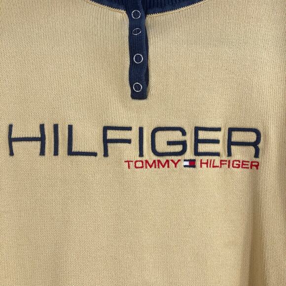 Vintage Y2K Tommy Hilfiger Yellow Crop Boxy Long Sleeve Shirt Medium - Picture 5 of 12